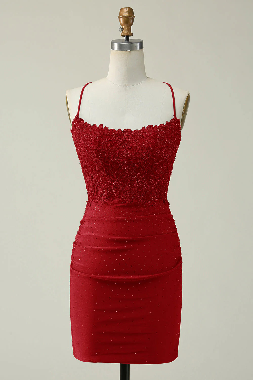 Dark Red Sheath Spaghetti Straps Short Homecoming Dress