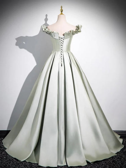 A-Line Satin Green Long Evening Dresses Green Long Formal Dress