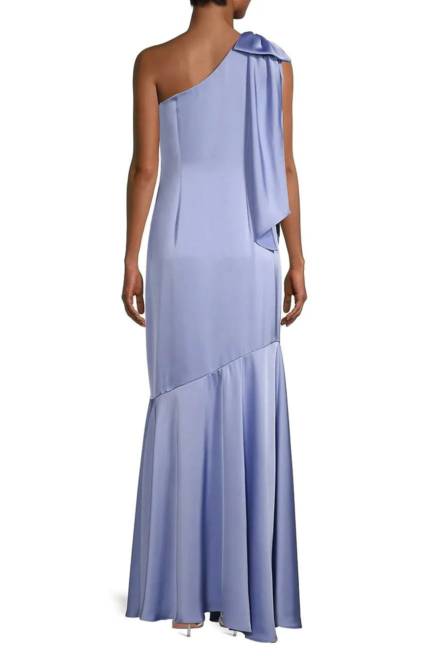 Aidan Mattox One Shoulder Sleeveless Bow Detail Back Zipper Bias Cut Prom Dresses