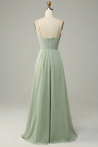 A Line Spaghetti Straps Chiffon Bridesmaid Dress with Sleeveless