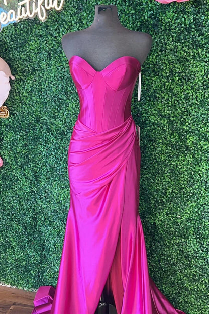 Sweetheart Ruching Trumpet Long Dress with Slit