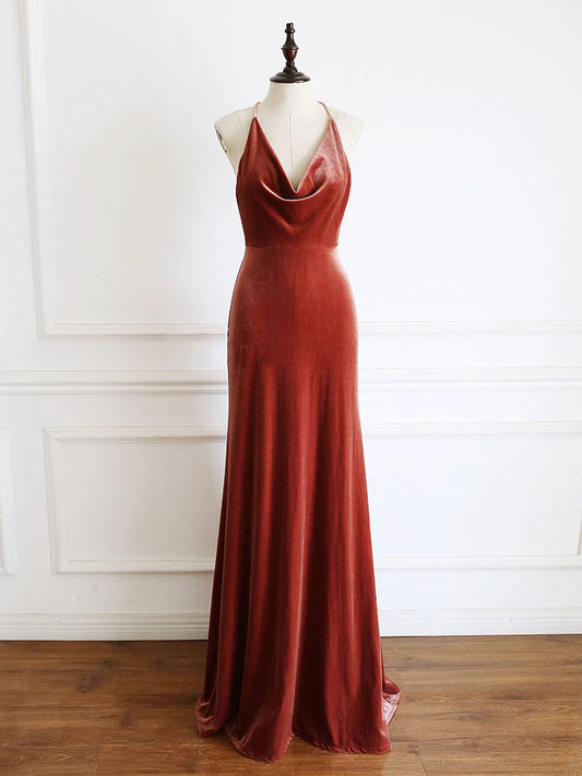 V Neck Mermaid Long Evening Dress Velvet Formal Evening Dresses