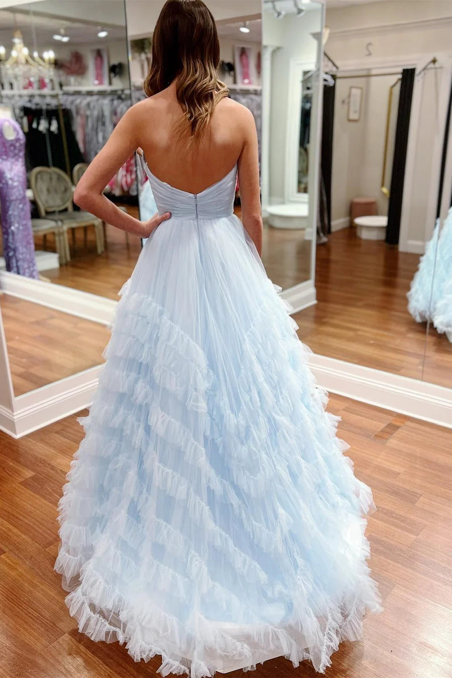 Strapless Ruffle Long Prom Dress