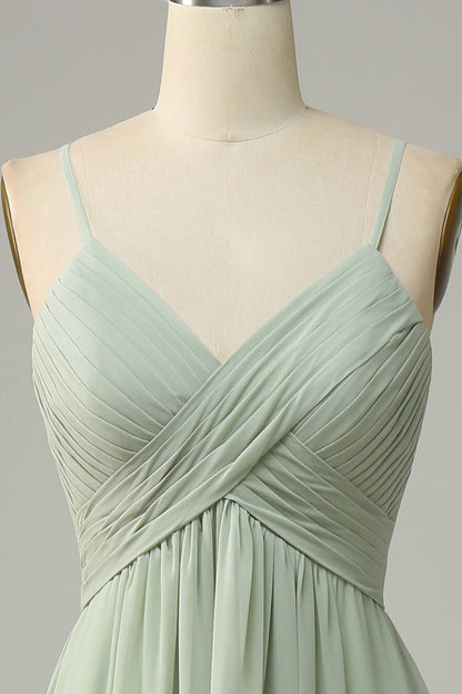 A Line Spaghetti Straps Chiffon Bridesmaid Dress with Sleeveless