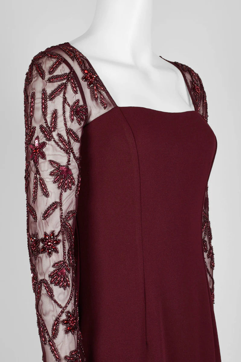 Square Neck Embellished Trumpet Long Sleeve Cutout Back Zipper Back Mesh Mother of the Bride Dresses