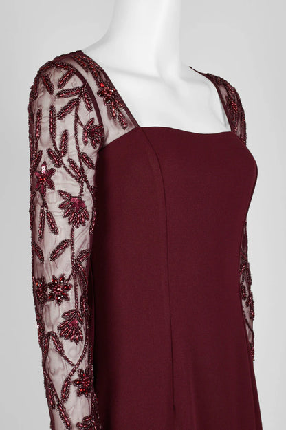 Square Neck Embellished Trumpet Long Sleeve Cutout Back Zipper Back Mesh Mother of the Bride Dresses