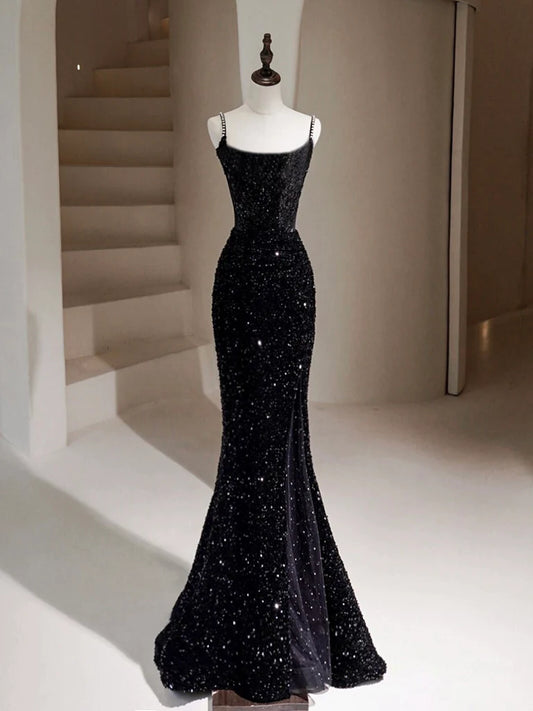 Black Mermaid Sequin Long Evening Dress Black Formal Dress