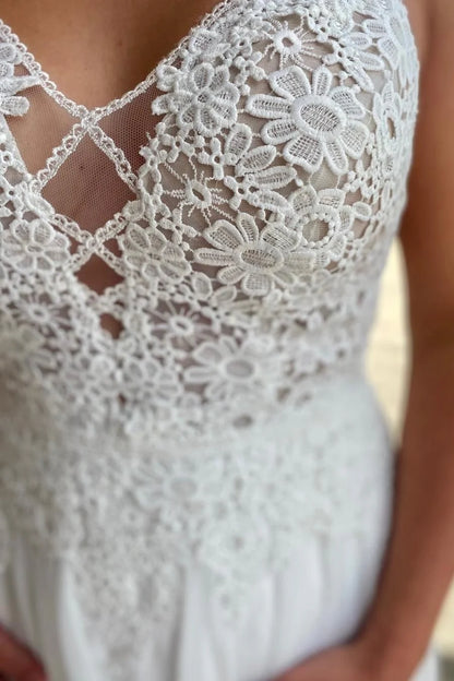 Lace Straps Backless Long Wedding Dress