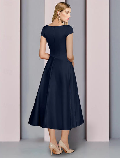 A-shaped Bride Mom Dress Wedding Guests Noble and Low Luxury V-neck Tea Long Chamois Silk Sleeveless Ruffles