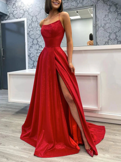 Simple burgundy satin long prom dress prom dress