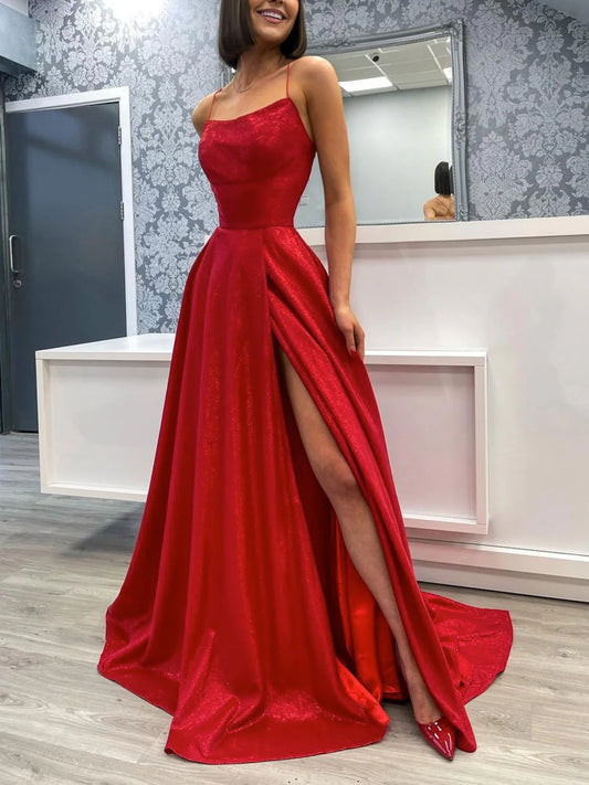 Simple burgundy satin long prom dress prom dress