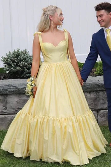 Sweetheart Bow Strap A-Line Long Prom Dress