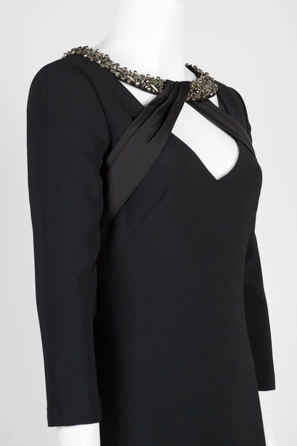 Embellished Boat Neck Long Sleeve Flutter Hem Zipper Back Pleated Crossed Front Mother of the Bride Dresses