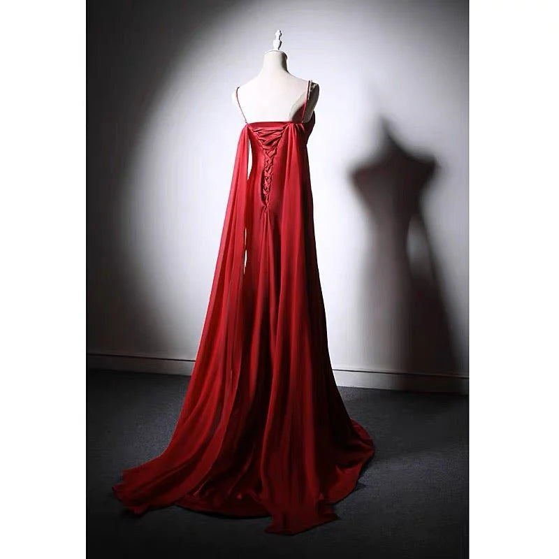 Gothic Burgundy Slip Formal Evening Dresses With Corset