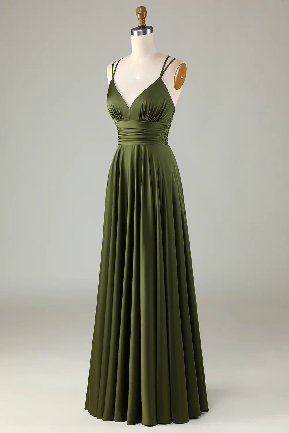 A-line Sleeveless Olive Long Bridesmaid Dress