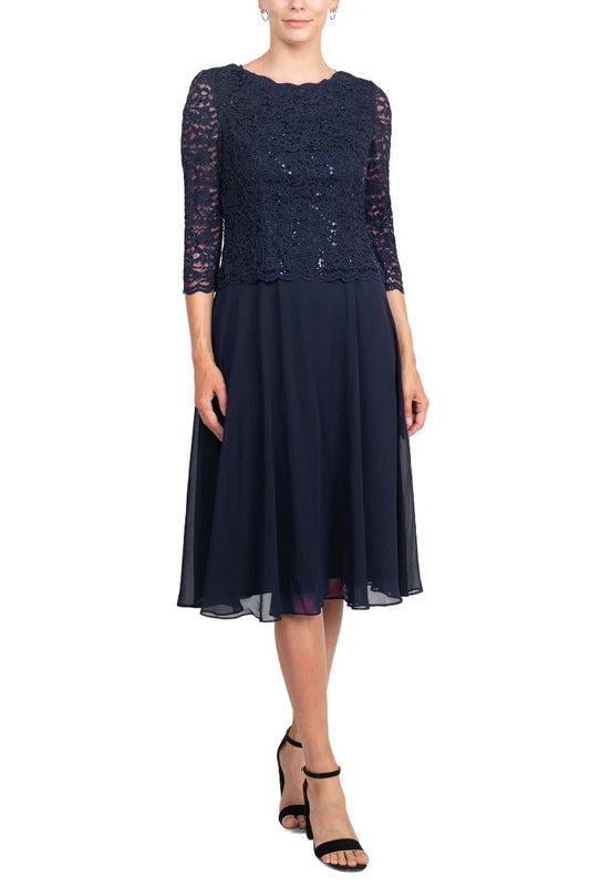 Jewel Neck 3/4 Sleeve Embellished Lace Bodice Zipper Back Solid Lace & Chiffon Mother of the Bride Dresses
