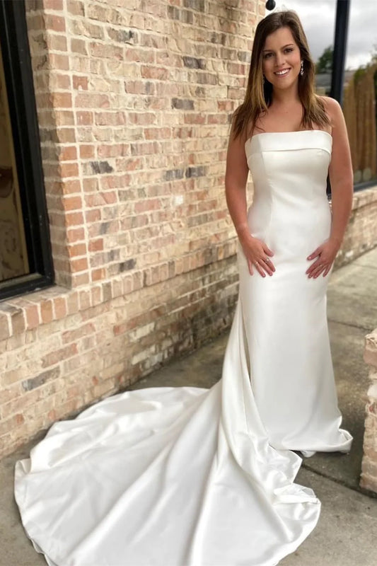 Strapless Bow Back Mermaid Long Wedding Dress