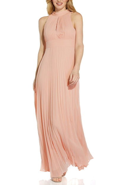 Mock Neck Keyhole Sleeveless Ties At Neck Back Zipper Long Chiffon Prom Dress