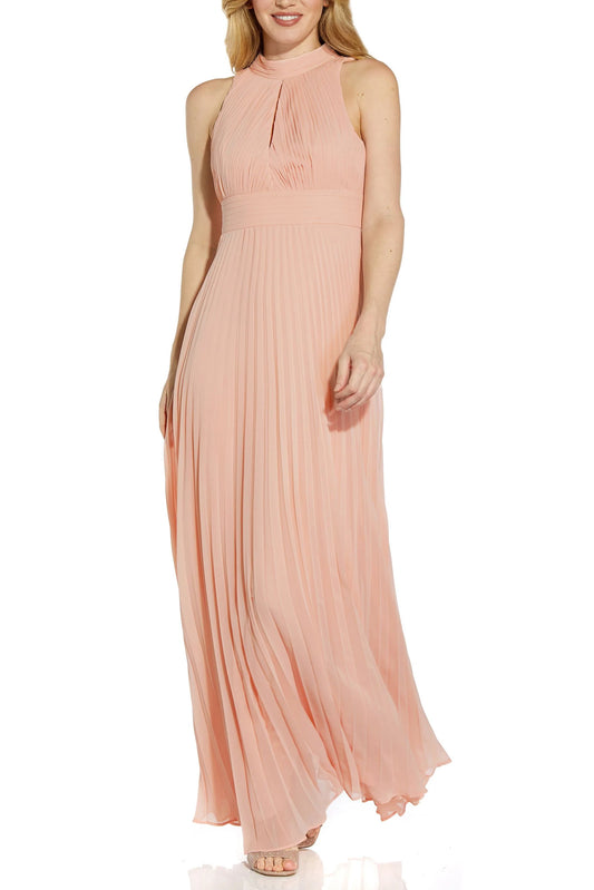 Mock Neck Keyhole Sleeveless Ties At Neck Back Zipper Long Chiffon Prom Dress