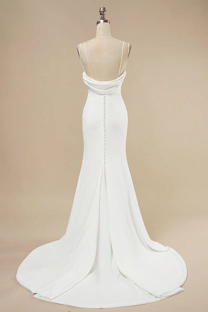 White Mermaid Boho Wedding Dress with Ruffles