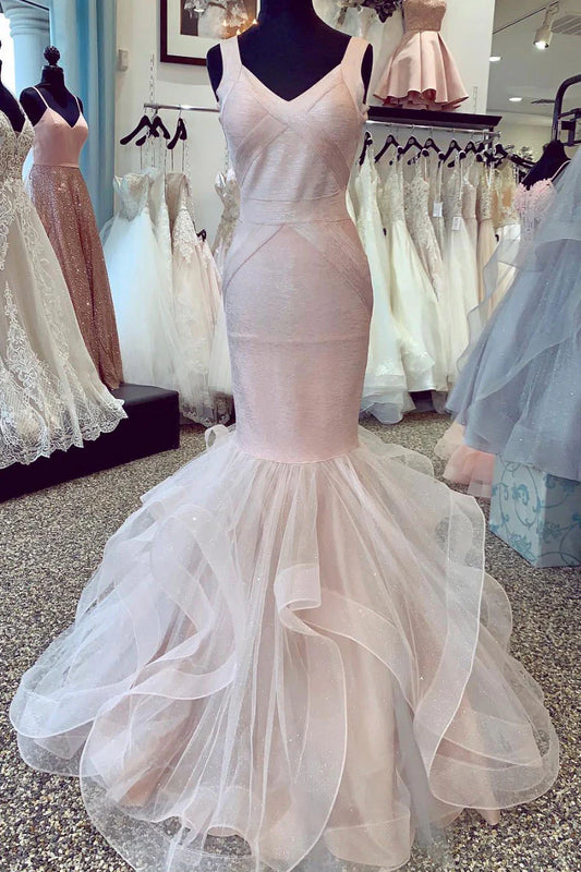 Unique tulle mermaid long prom dress tulle formal prom dress