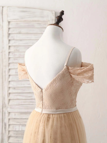Tulle Long Bridesmaid Dress Champagne Prom Dresses