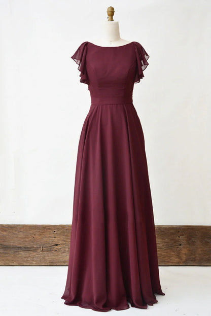 Simple burgundy chiffon long prom dress burgundy prom dress