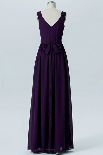 Purple V-Neck Backless Bridesmaid Dress