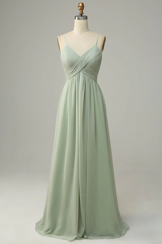 A Line Spaghetti Straps Chiffon Bridesmaid Dress with Sleeveless