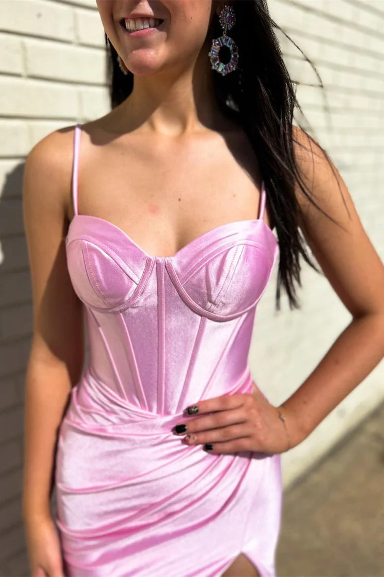 Corset Spaghetti Strap Mermaid Long Formal Dress with Slit