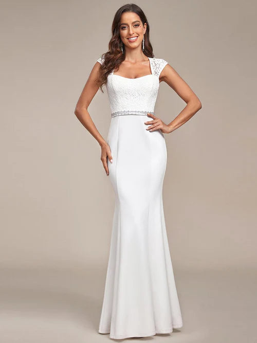 Minimalist Hat Sleeves Sweet and Elegant Mermaid Style Wedding Dress