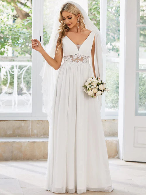 Phantom sexy slim fitting lace V-neck cape sleeve A-line wedding dress