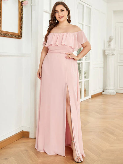 Plus size elegant and sexy side slit long chiffon formal dress