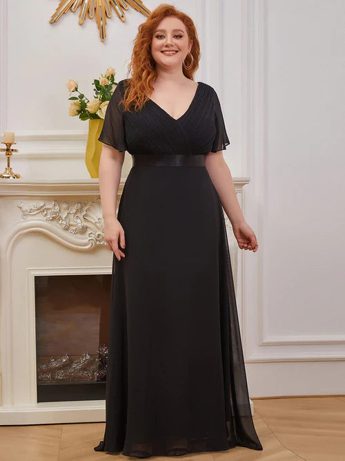 Plus size Empire sexy slim fit V-back short sleeved cocktail dress