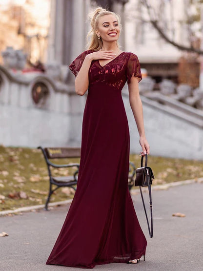 Brilliant sequin printed women's sleeveless evening dress