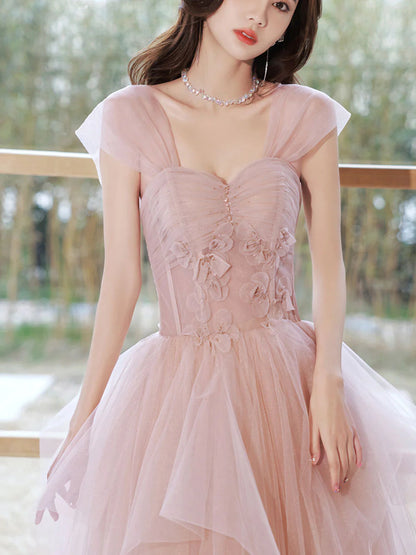 Pink tulle off shoulder long prom dress pink tulle prom dress