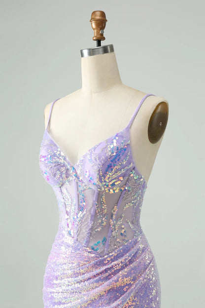 Lilac Tight Spaghetti Straps Corset Short Homecoming Dress