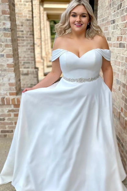 Off-the-Shoulder A-Line Long Wedding Dress