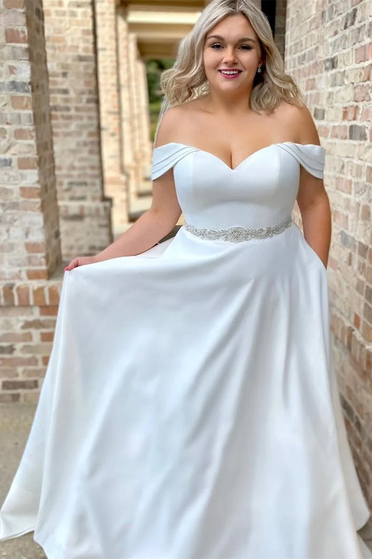 Off-the-Shoulder A-Line Long Wedding Dress