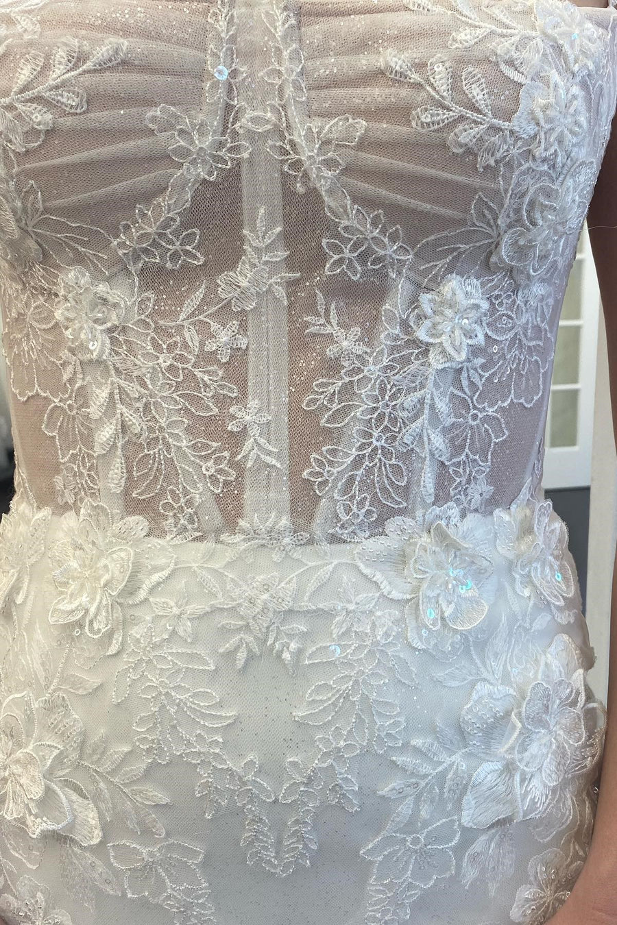 Lace Square Neck Trumpet Long Wedding Dress