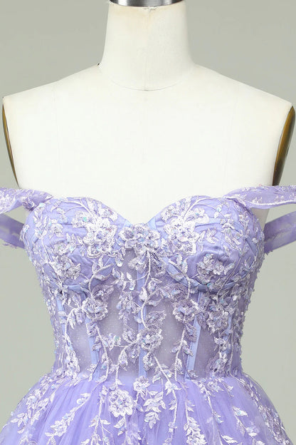 A Line Off the Shoulder Corset Short Homecoming Dress