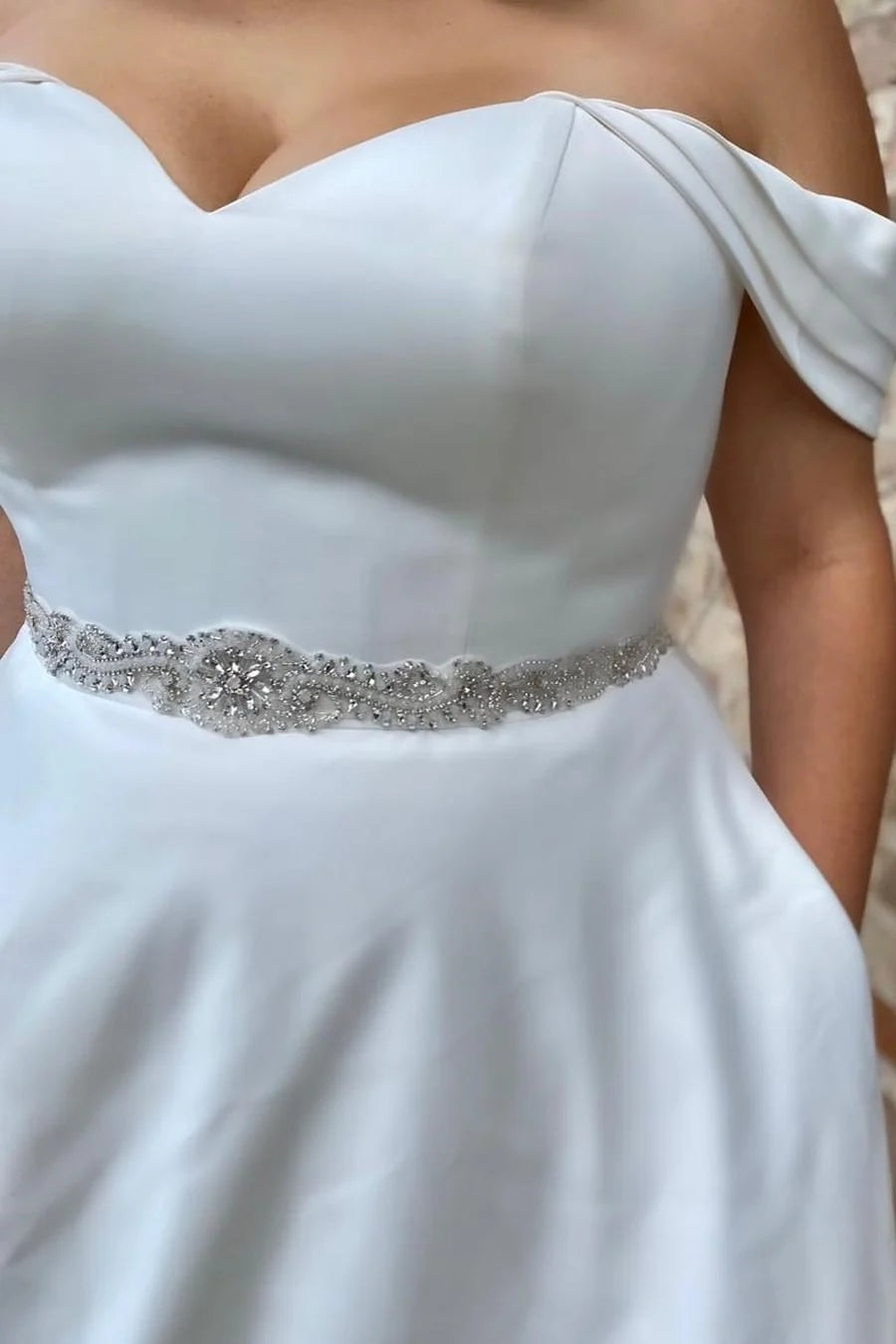 Off-the-Shoulder A-Line Long Wedding Dress