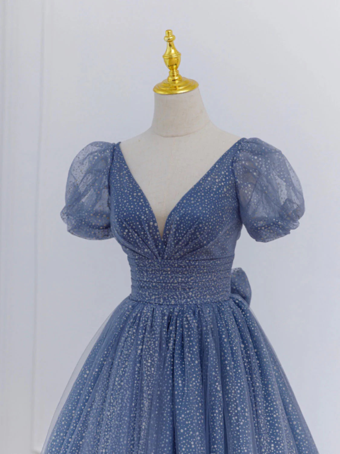 Gray Blue A-Line Tulle Long Evening Dresses Blue Tulle Formal Dresses