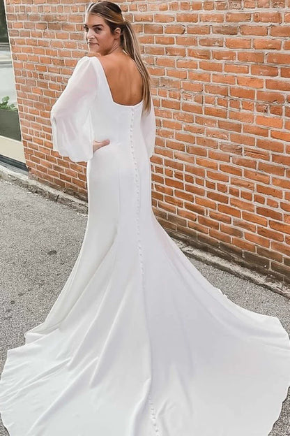 Elegant Square Neck Long Sleeve Backless Mermaid Dress