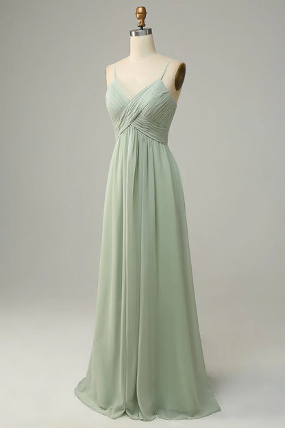 A Line Spaghetti Straps Chiffon Bridesmaid Dress with Sleeveless
