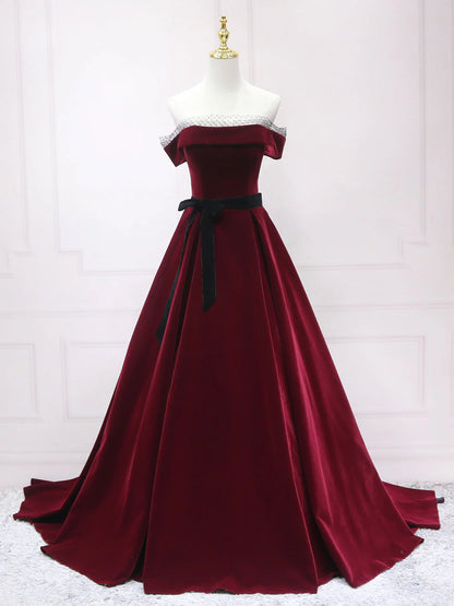 A-Line Velvet Long Evening Dresses Velvet Long Formal Dresses