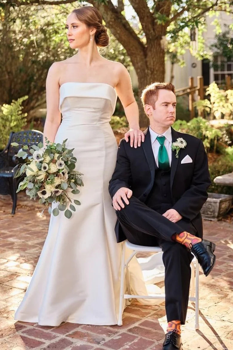 Satin Strapless Trumpet Long Wedding Dress