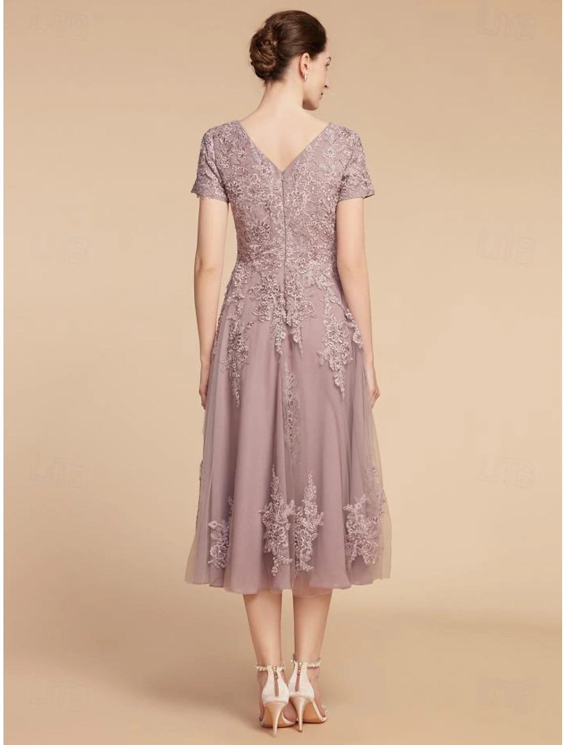 A-shaped Bride Mom Dress Wedding Guests Elegant and Beautiful Gem Neck Tea Long Lace Thin Veil Pleated Flowers