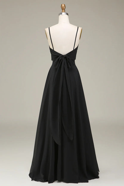 A-Line Spaghetti Straps Chiffon Long Bridesmaid Dress