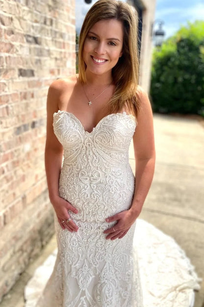 Embroidered Sweetheart Mermaid Long Wedding Dress